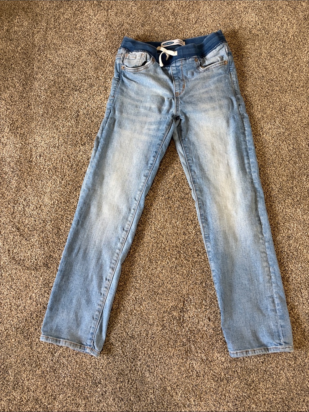 Boys Old Navy Light Blue Denim Jogger Jeans with Navy Waistband Size Large 10-12